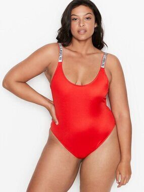 Victoria's Secret Shine Strap Rhinestone Vardia One-piece Swim Suit Red Large